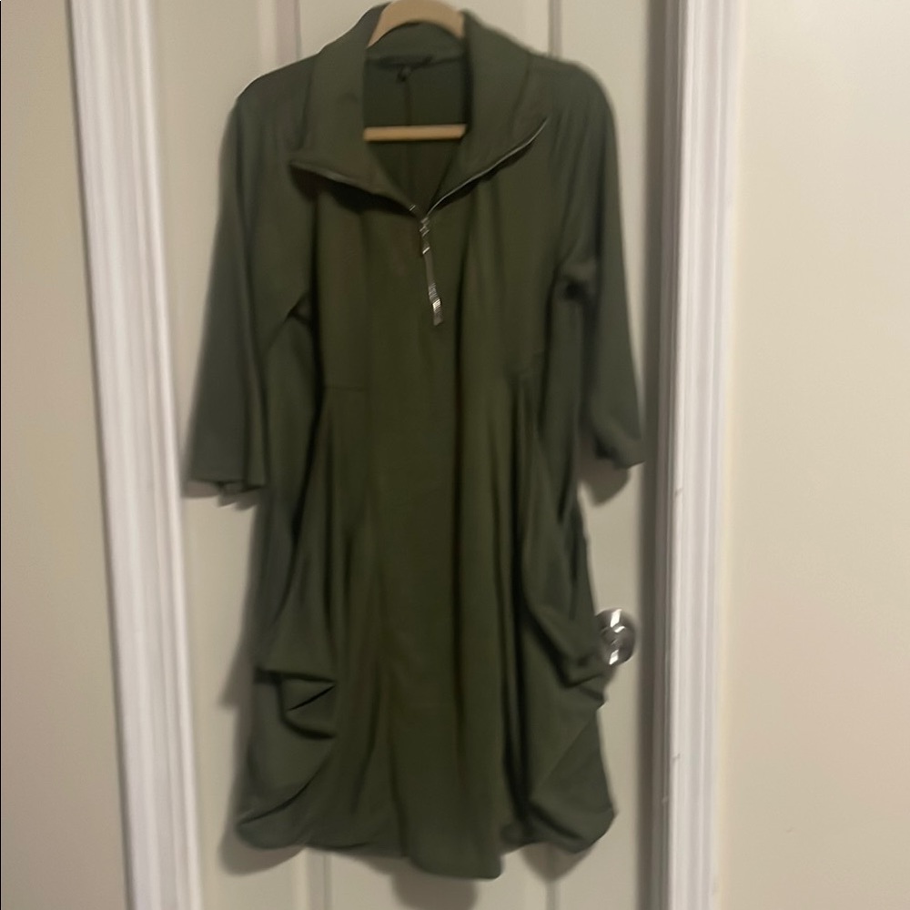 Olive Green Zip-Up Dress